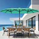 AreShark 15FT Outdoor Patio Umbrella with Crank, Large Rectangular Market Umbrella, Double-Sided Outdoor Umbrellas with Cross Base & Sandbag for Porch, Lawn, Pool, Backyard