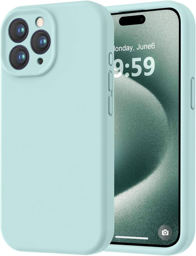 LOVE 3000 Designed for iPhone 15 Pro Max Case, Premium Silicone with [Soft Anti-Scratch Microfiber Lining] Shockproof Protective Phone Case for Men Women Girls 6.7", Mint