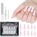 VAVAVAILS Coffin Press On Nails, Ombre & Glossy Fake Nails, Reusable Press Ons Set for Women Daily Wear, Durable, 12 Sizes - 24 Pcs with Glue & Jelly Gel, Gradient Pink