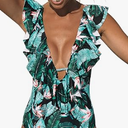 SPORLIKE Women One Piece Swimsuit V-Neck Ruffle Bathing Suit Padded Monokini (Large, Solid Black)