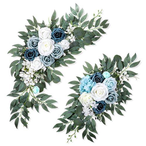 Aeaocvo 2 Packs Wedding Arch Flowers, 28”/20” Blue Artificial Flower Swag for Wedding Welcome Signs Ceremony, Reception, Floral Arch Arrangement, Backdrop Decoration