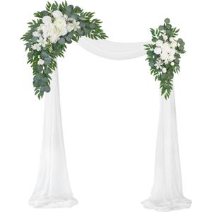 Artificial Wedding Arch Flowers Kit(Pack of 3),2Pcs Artificial Flower Arch Decor,1Pcs Sheer Drape for Wedding Ceremony Arbor for WeddingCeremony (Fairy White)