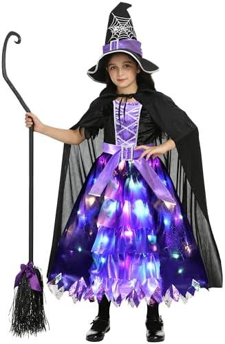 Doxrmuru Halloween Girls Witch Costume Light up Fairytale Witch Costume with Witches Hat L
