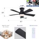 41" Black Low Profile Ceiling Fans with Lights and Remote, Modern Flush Mount Ceiling Fan Light with Quiet Reversible DC Motor for Bedroom Kitchen