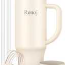 Renoj Insulated Mug 100% Spill Resistant Insulated Water Bottle for Iced Coffee & Hot Drinks - Fits Car Cup Holder, Ideal Gift, 2 Straws & Silicone Boot - FlexSlide White 40 oz