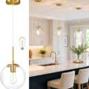 KoKo&Yukina 10" Modern Globe Pendant Light Mid-Century Gold Pendant Lights Kitchen Island Height Adjustable Clear Glass Pendant Light Fixture for Dining Room Bedroom Hallway Entryway Sink Bulb Incl.