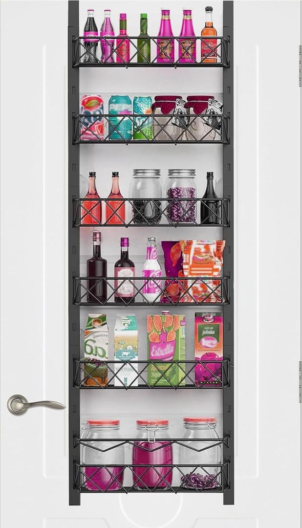 Over the Door Pantry Organizer: A 6-Tier Black Kitchen Must-Have Multi-Purpose Pantry Door Organizers and Storage, Adjustable Expandable Spice Rack & More!