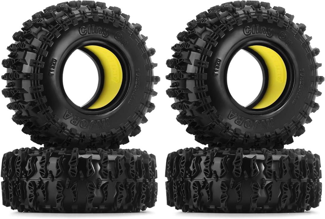 INJORA 1.3 Silicone Rubber Inserts and Cling On Tires for SCX24 TRX4M AX24 1/18 1/24 Micro Crawler Upgrade(Yellow)