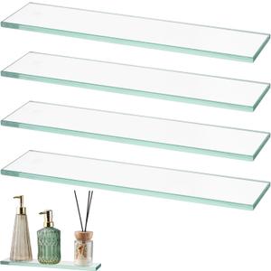 Leinuosen 4 Pcs Medicine Cabinet Shelves Replacement 13 Inch Bathroom Cabinet Shelf Medicine Shelves Suitable for Bathroom Living Room Kitchen Wall Mounted and Hanging (Glass)
