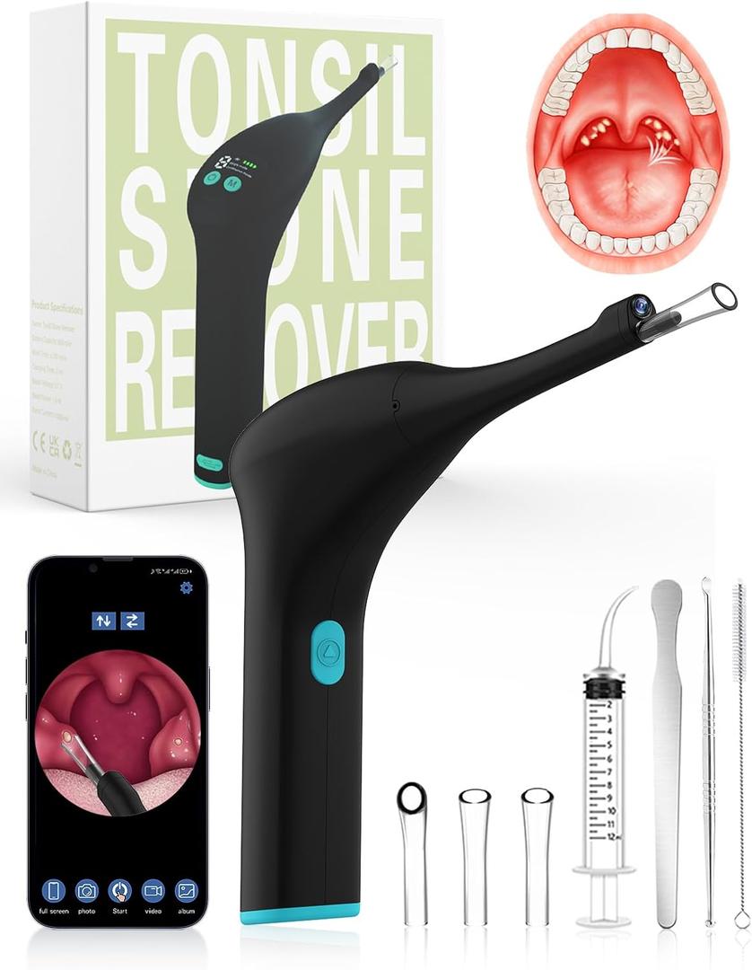 Voraiya Electronic Tonsil Stone Remover with Camera & Light Visible Tonsil Stone Removal Kit APP Connection 5 Level Suction Tonsils Stones Vacuum Cleaner Oral Care Tool for Adults,Kids