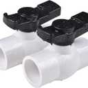 1" PVC Ball Valve (2-Pack), Shut-Off Valve with Easy to Rotate and Excellent Handle, Rated at 150 PSI, 1 inch Socket