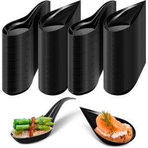 Tessco 400 Pcs 4'' Mini Plastic Appetizer Spoons, Disposable Tasting Appetizer Plates, Tear Drop Asian Soup Spoons for Dessert Sauces Sushi Ice Cream Food Dishes Catering Parties, 2 Styles(Black)