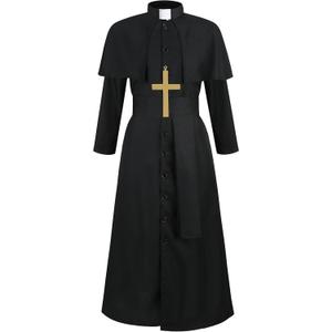 Colorful House Clergy Robe Adult Priest Costume Monk wizard for Men Exorcist Costume Halloween Outfit (Large, Black1)