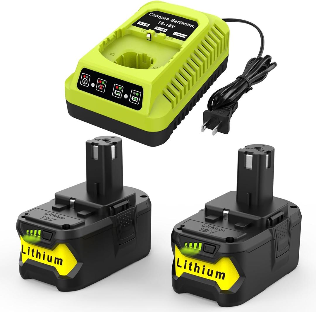 2Pack Replacement for Ryobi 18V Battery P108 P104 P105 P102 P103 P122 P109 Li-ION Compatible with Ryobi 18V ONE+ System Cordless Power Tools with P117 Charger for Ryobi 18V Lithium Batteries