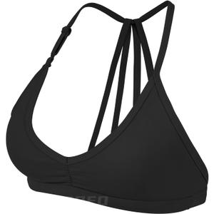 YEOREO Workout Sports Bras for Women Padded Strappy Open Back Gym Bra Light Impact Criss Cross Yoga Crop Top (Medium, Black)