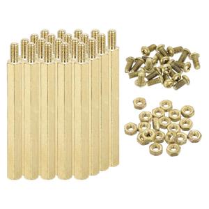 MECCANIXITY M3 Male Brass Hex Spacer Standoffs Screws Nuts, 20 Set Hex Column Screw Nut Assortment Kit M3*40+6 Threaded Standoff for Raspberry Pi PCB Motherboard DIY