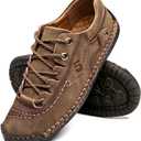 alcubieree Mens Leather Casual Shoes Comfortable Fashion Sneakers Loafers Lightweight Dress Walking Driving Shoes for MenSize 7.5-13 (Brown)