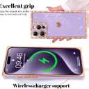 for iPhone 15 Pro Case Cute Love Heart Plating for Women, with Screen Protector, Glitter Sparkle Rhinestone Diamond Border Design Slim Rectangle Wireless Protection Case Cover, Purple