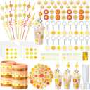 Remuuly 179 Pcs First Trip Around the Sun, Bohemian Hippie Sunshine Theme Party Tableware Includes Cups Straw Sticker Keychain Bracelet Pendant Badges for Baby Shower Birthday Party Gifts, Serves 16
