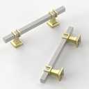 10 Pack 3.75 Inch Cabinet Pulls Brushed Satin Nickel Kitchen Cabinet Handles Cabinet Hardware Kitchen Handles for Cabinets Nickel Pulls T Bar Drawer Handle (3.75"/96MM Hole Center, Gold-Brushed Nickel)