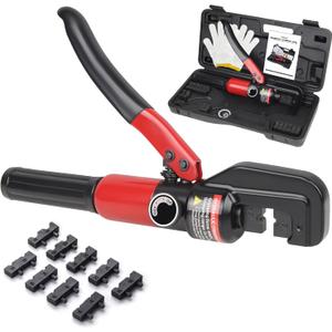 Upgraded Hydraulic Crimping Tool for 1/8" 3/16" Stainless Steel Cable Railing Kits, Hand Hydraulic Crimper with Return Spring, Reinforced Unbreakable Head and 9 Pairs Black Oxide Coated Dies