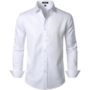 JEMITOP Men's Stretch Wrinkle Free Dress Shirt Formal Prom Wedding Long Sleeve Button Down Shirts S