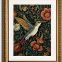 InSimSea Gold Picture Framed Wall Art, Living Room Vintage Moody Hummingbird Wall Decor, William Morris Botanical Canvas Print Art, Home Farmhouse Decor, Antique Paintings with Frame 13x16inch