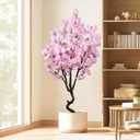 Faux Pink Cherry Blossom 5.5ft(67in) Tall Artificial Plant Indoor Decor Natural Realistic Fake Cherry Blossom Tree for Wedding Party Sakura Plant in Pot for Home Living Room,Office,Outdoor Decor