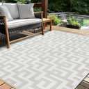 Outdoor Patio Plastic Straw Rug - 5'x8' Outdoor Camping Rug Waterproof Reversible, Area Carpet Patios Clearance RV, Outside Porch Balcony Deck for Camper, Grey & White