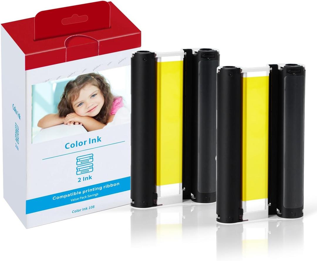 Selphy CP1300 CP1500 KP-108IN Color Ink Cassette Compatible with Canon Selphy CP1200 CP1000 CP910 CP900 CP760 CP740 CP Wireless Compact Photo Printer 4 x 6 inch (KP108 Ink only, No Paper), 2-Pack