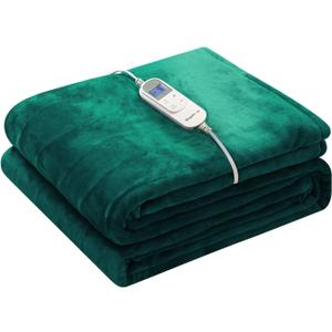 Wapaneus Foot Pocket Heated Blanket Electric Throw with 10 Heating Levels and 4 Timer Settings 4 Hours Auto Shut Off, Flannel Fast-Heating Heated Throw 50" x 60", Machine Washable, Vintage Green
