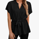 Women's Button Down Blouses Casual Peplum Summer Tops Short Sleeve Work Chiffon Shirts.L
