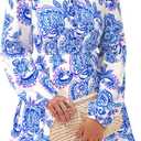 BTFBM Women Fall Dresses 2026 Floral V Neck Long Sleeve Tiered Ruffle Boho Swing Flowy A-Line Mini Dresses Vacation,LArge