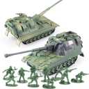 WW2 Army Tank and Army Men Toys Playset, 2pc Tank-15 Models with 10pc Toy Soldiers, Desert Tan 1:72 Military Vehicle, Great Military Toy for Kids Boys
