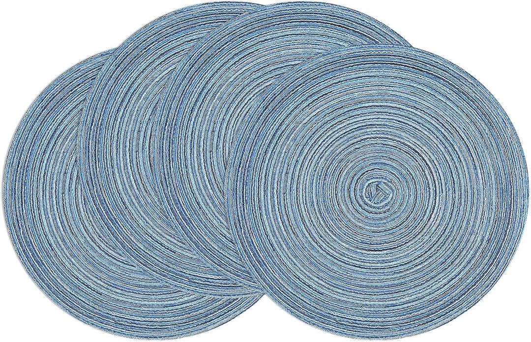 SHACOS Round Braided Placemats Set of 4 Dining Table Placemats 15 inch Circle Place Mats Easy to Clean Table Mats Indoor Outdoor, Blue Gray