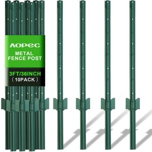 Fence Post 3 Feet / 36 Inch, Pack of 10, Heavy Duty Metal Fence Posts, No Dig U Post with U-Channel, Adjustable Tabs & Anchor Plate, Rust-Proof Steel Fence Stakes for Garden, Farm, Lawn, Poultry