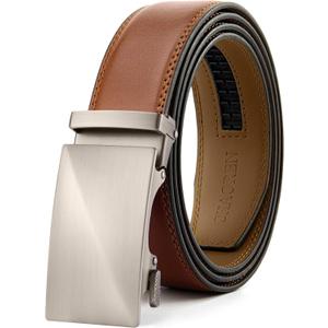CHAOREN Mens Belt Leather Ratchet Belt - Customizable Fit, Effortless Style (35mm) (36" to 42" Waist Adjustable, Twill Brushed / Brown Tan)