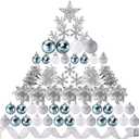 Sratte 94 Pcs Christmas Tree Decorations Set, Christmas Tree Ball Ornaments Glitter Poinsettia Flowers Decorations Glitter Berries Stems for Xmas Holiday Wedding(Blue, White, Silver)
