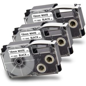 Pristar Compatible Label Tape Replacement for XR-18WE XR18WE for Casio Label Maker Tape 18mm 3/4" for Casio EZ Label Maker KL-750 KL-780 KL-7000 KL-7200 KL-120 KL-130 KL-820, Black on White, 3-Pack