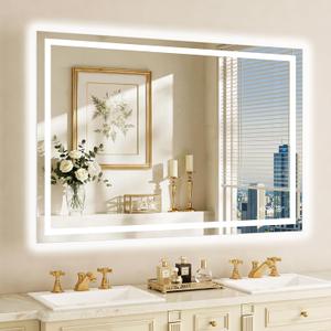 32"x48" LED Bathroom Mirror with Lights, Anti-Fog, Backlit+Frontlit