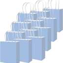 Qiqee 100PCS Gift Bag with Handles Bulk Light Blue Paper Bags Multiple Uses (13''x5 x10 inch Large Size)