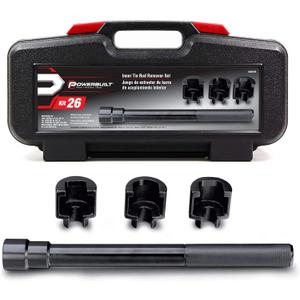 Powerbuilt Inner Tie Rod Remover Tool Kit  Fits Ford, GM, Chrysler Rack, and Pinion  Includes 1-5/16", 1-3/16", 1-7/16" Socket Adapters, Extension Bar, and Case  648607
