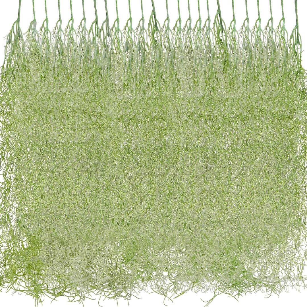 Cindeer 24 Pack Fake Hanging Plants Fake Spanish Moss for Potted Plants Artificial Hanging Garland Faux Greenery Moss for Wall Home Living Room Indoor Outdoor Decor(43 Inch,Green)