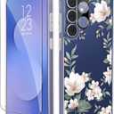 GVIEWIN for Samsung Galaxy S25 FE Case, with Screen & Camera Lens Protector, [Military-Grade Protection][Non Yellowing] Clear Floral Shockproof Protective Case for Women (Magnolia/White)