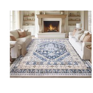 zesthome 8x10 Area Rugs for Living Room,Non-Slip Backing Washable Rugs,Vintage Large Area Rug,Stain Resistant Home Decor Rug (Blue/Beige,8'x10')