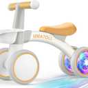 Umatoll Colorful Lighting Baby Balance Bike Toys for 1 Year Old Boys Gifts, Adjustable Seat Baby Walker, One Year Old Boy Birthday Gifts, 12-24 Months Toddler First Ride on Toys with Removable Basket (White)