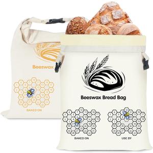 2-Pack Beeswax Bread Bag for Sourdough, Reusable XL Cotton Bread Bag for Homemade Bread, Sourdough Bag, Beeswax Bag with Date Tracker, Sourdough Bread Storage for Freshness, 17x13in (Black-Orange)