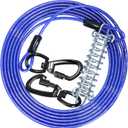 Dog Tie Out Cable,20FT Heavy Duty 4mm Outdoor Runner Cable with Shock Absorbing Spring and 360Swivel Clips, Dogs Chain for Yard Training Running, Fit Medium Large Pets Up to 350lbs, Blue