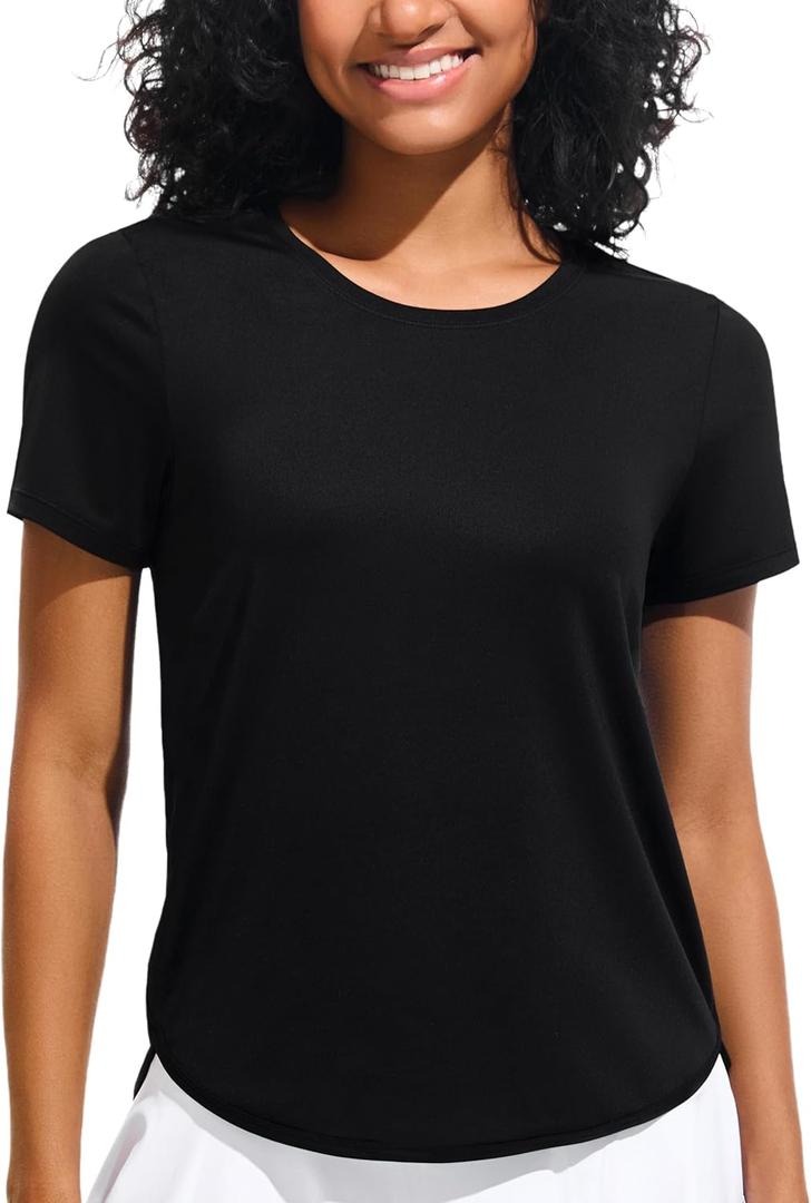 Ice Silk Short Sleeve Women's Workout Shirts Loose Fit Side Slits Athletic Tee Tops (X-Large, Black)