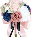 Emivery Bridesmaid Bouquet for Wedding, Dusty Rose and Navy Blue Flowers Wedding Bouquet Bridesmaid Tossing Bouquet for Wedding Ceremony Anniversary Bridal Shower Party Decoration, Pink&blue